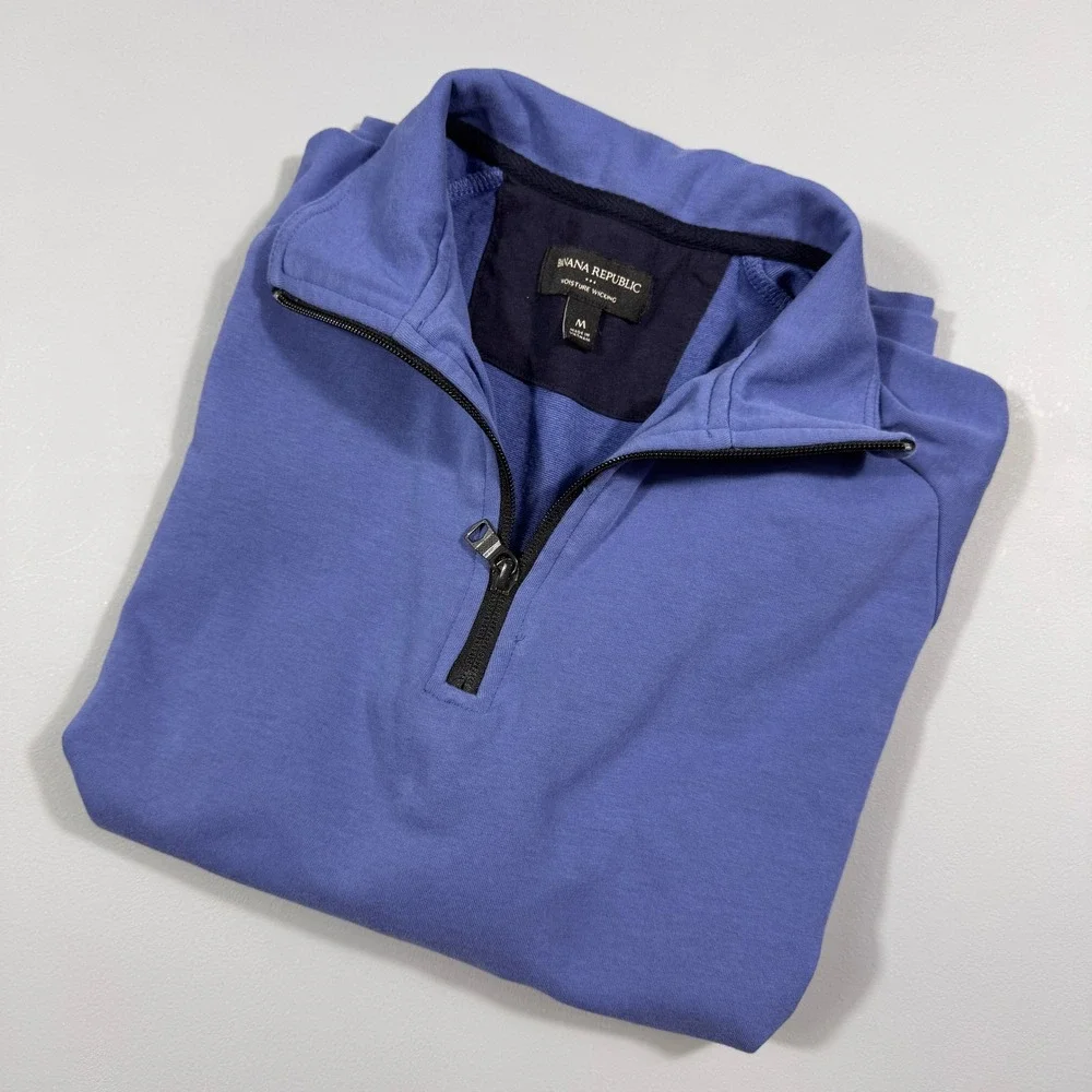 Banana Republic Men's Blue Moisture Wicking Quarter Zip‎ Pullover Sweater M